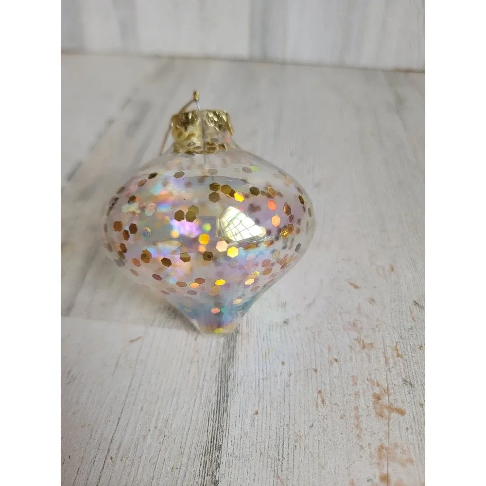 Vintage abstract confetti glitter clear glass ornament Xmas Unique Home